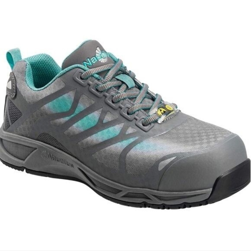 Nautilus Safety Shoes Women 7 Wide Grey Teal Static Dissipative Work Sneaker